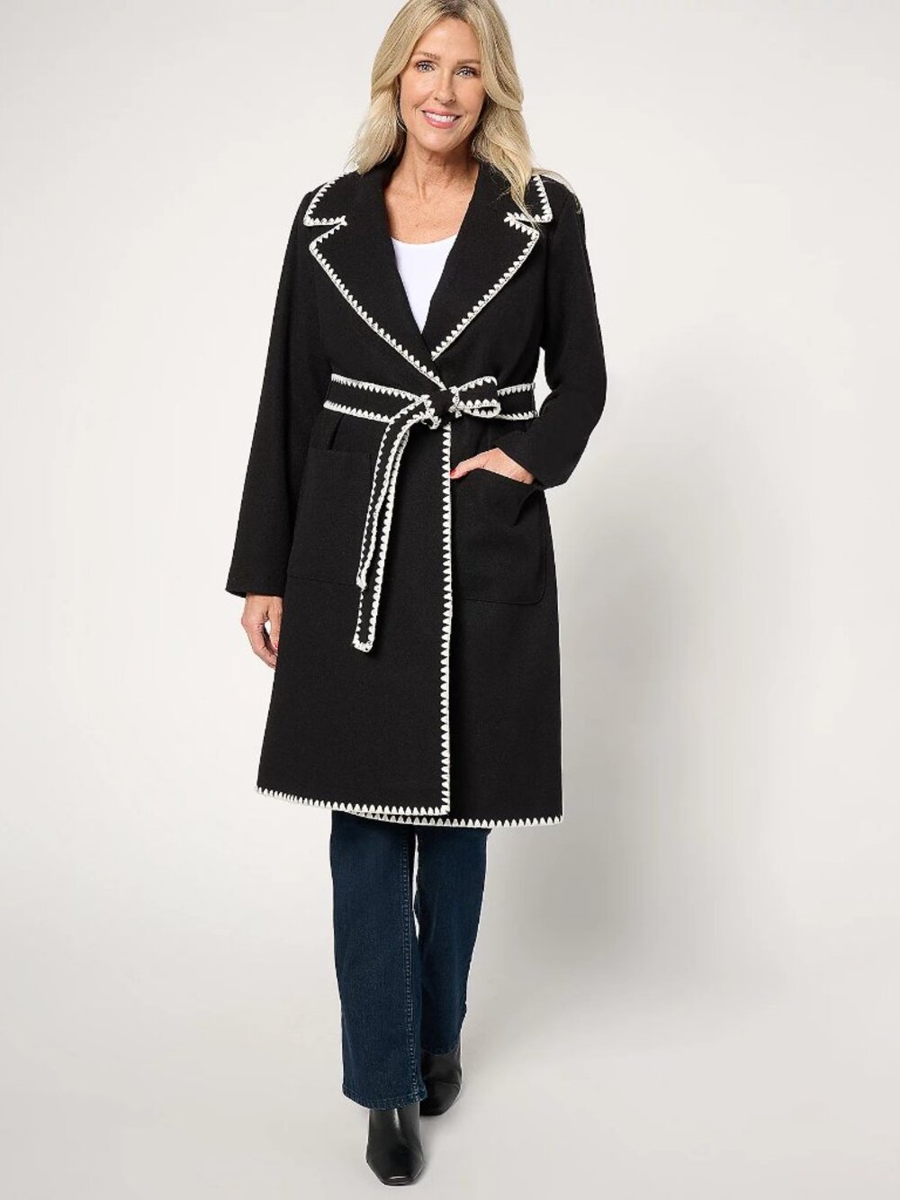 BEAUTIFUL by Lawrence Zarian Regular Belted Double Knit Lined Coat, Sz M a660961